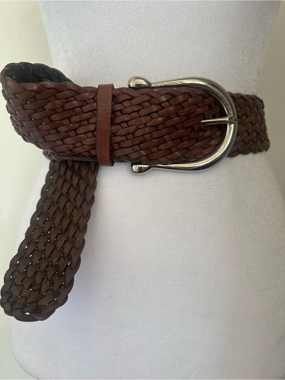 Michael Kors Brown Woven Leather Belt - Size M